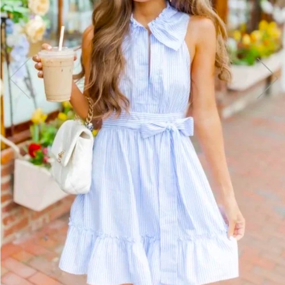 Pink Lily Caitlin Covington Blue Striped Dress - Size Medium